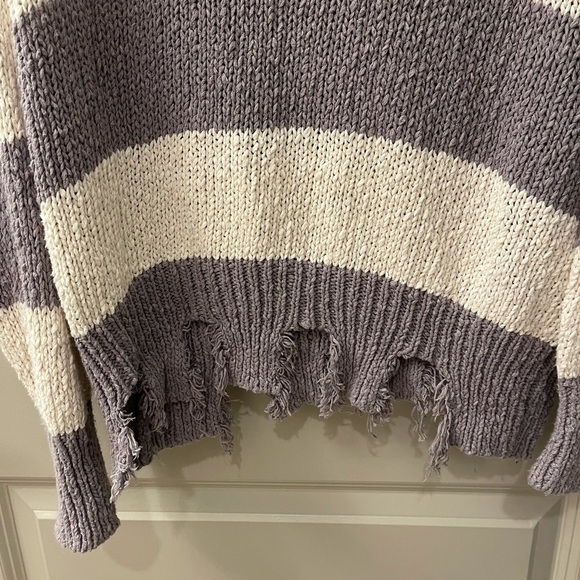 Fab'rik Striped Distressed Sweater Grey & Cream Size O/S - Picture 8 of 10